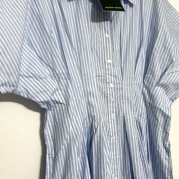 Anthropologie Maxi Shirt Dress Pleated Poplin Blue White Striped Pintuck NWT L - Picture 6 of 14